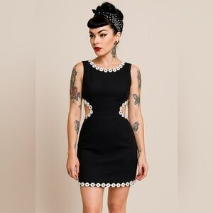 Vintage Jon McCauley Black Linen Daisy Trim Dress – Size Small